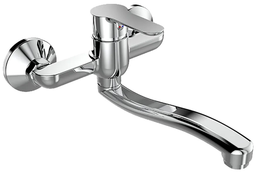 Mereo Mereo, Drezová nástenná batéria, Zuna, s ramienkom plochým vyhnutým 200 mm, chróm, MER-CB301Z