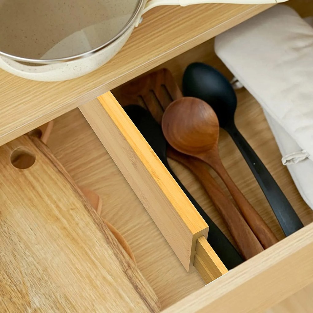Přepážka / rozdělovač, organizér do šuplíku 2ks, bambus - nastavitelná až 56cm