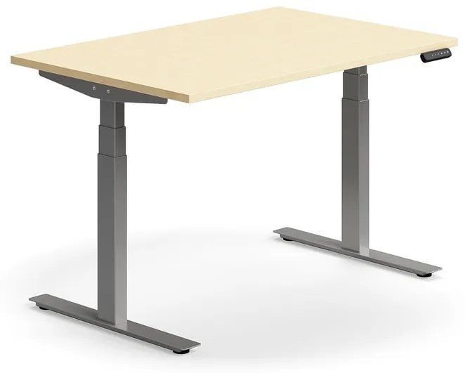 Výškovo nastaviteľný stôl QBUS, rovný, 1200x800 mm, strieborný rám, breza
