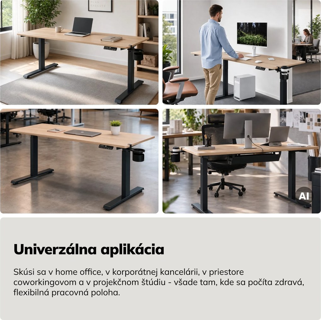 Elektrický stôl s reguláciou výšky ergonomický antracitový/dub sonoma,1600x800 mm: ARIA