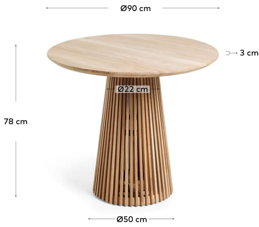Okrúhly jedálenský stôl z tíkového dreva v prírodnej farbe ø 90 cm Jeanette – Kave Home