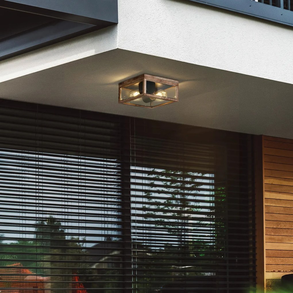 Priemyselné stropné svietidlo s drevenou potlačou IP44 2-Lights - Charlois