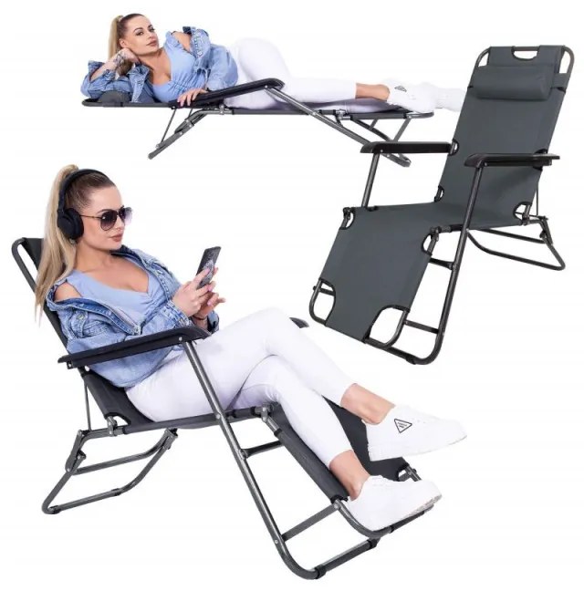 SPRINGOS Záhradné polohovacie kreslo SPRINGOS RELAX tmavo šedé