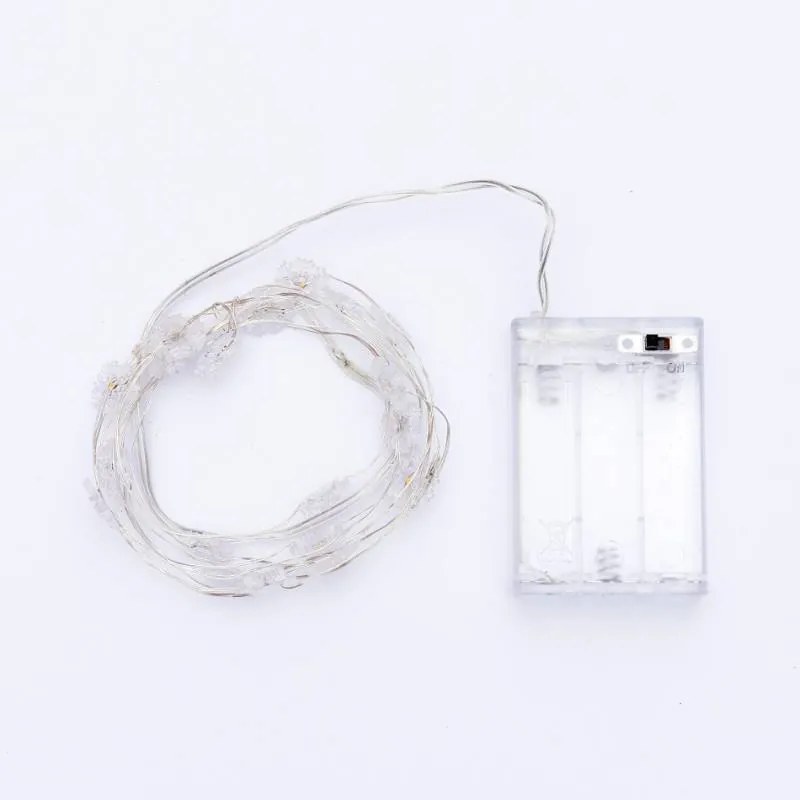 DECOLED Svetelná reťaz LED na batérie so snehovými vločkami, teplá biela, 20 LED diód, 2,3 m