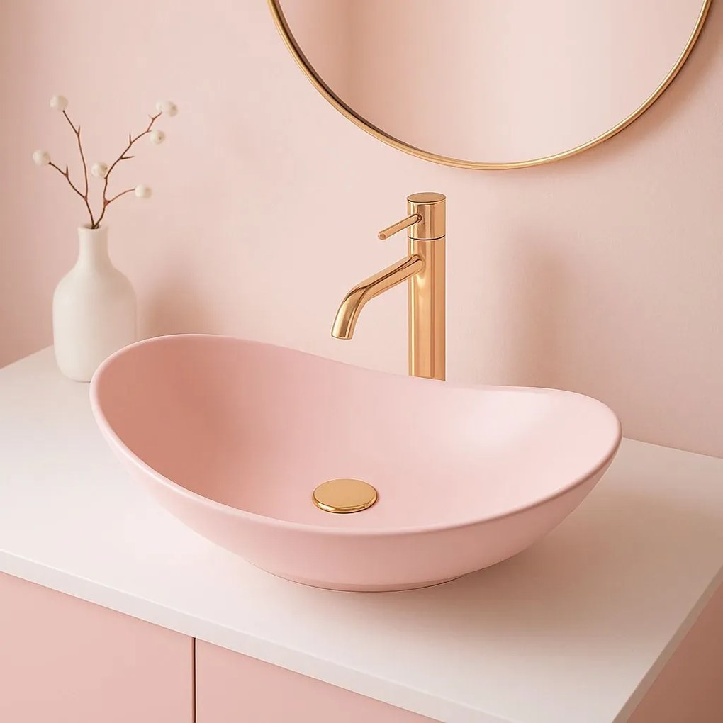 Keramické umývadlo na dosku REA ROYAL Powder Pink mat