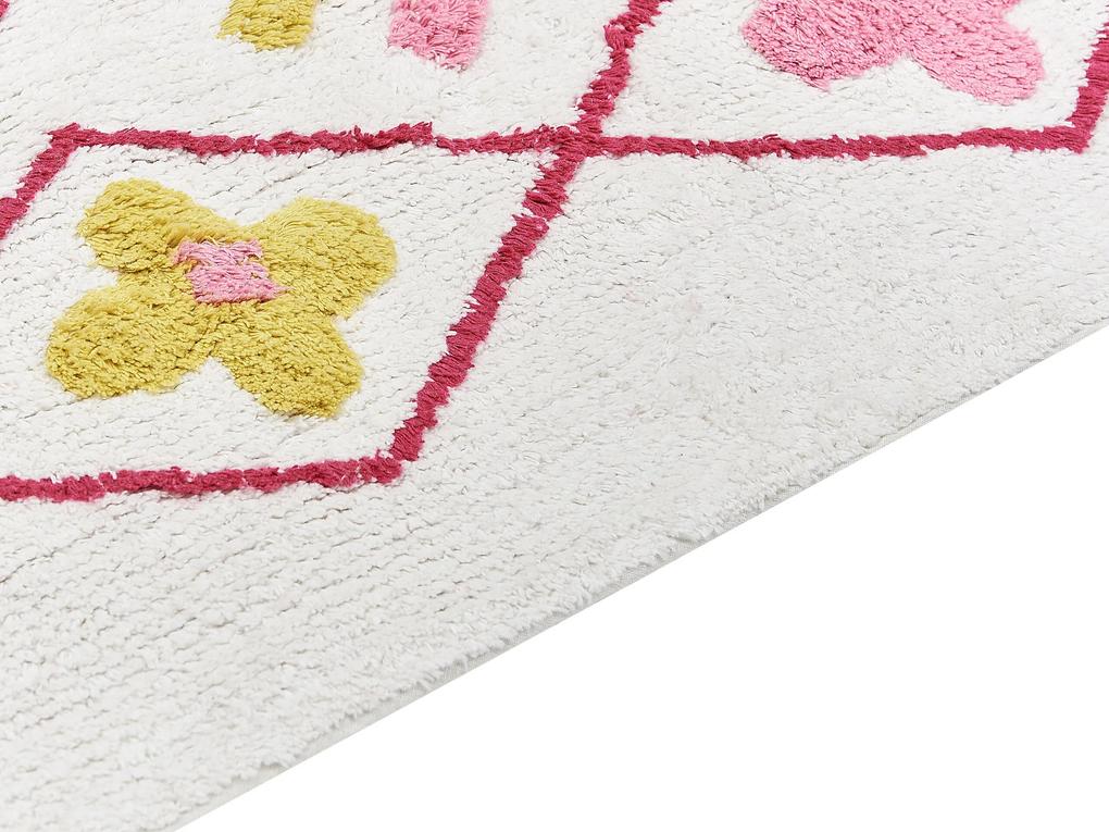 Bavlnený koberec 80 x 150 cm biela/ružová CAVUS Beliani