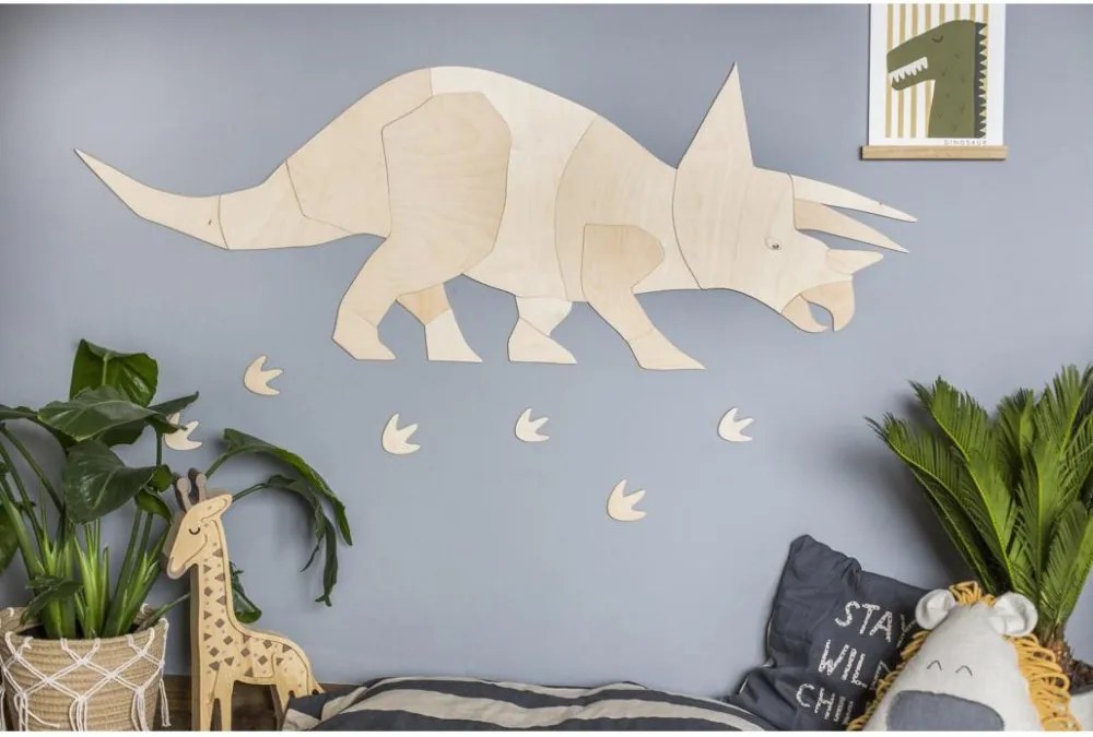 Drevená nástenná dekorácia Origami Triceratops – dinosaurus do detskej izby S