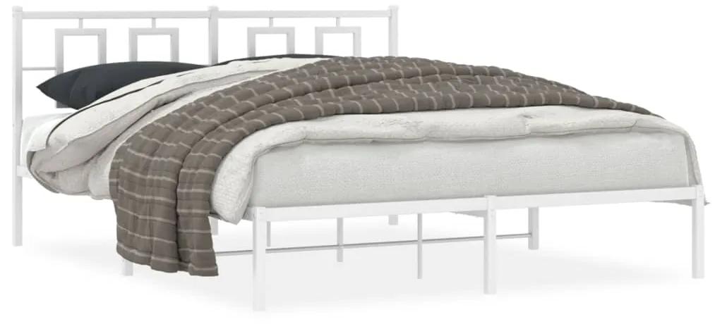 Kovový rám postele s čelom biely 160x200 cm 374293
