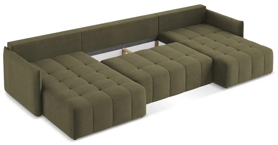 Khaki rozkladacia/s úložným priestorom rohová pohovka (do tvaru "U") Moku – Makamii