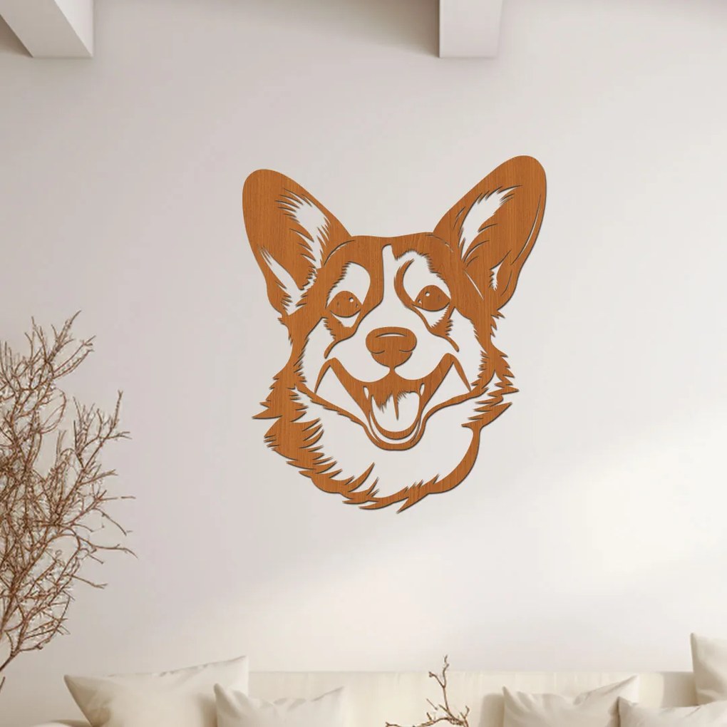 dřevo života Drevená dekorácia Corgi hlavy Rozmery - cm: 34x40, Zvoľte farbu dekoru: Bílá