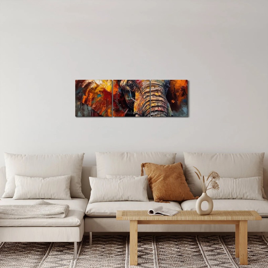 Obraz - Maľba slona (s hodinami) (90x30 cm)