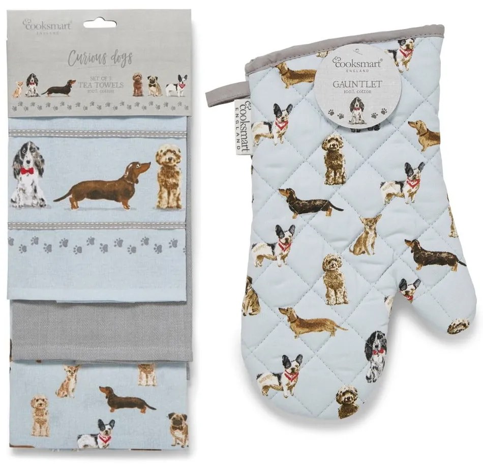 Utierky a chňapka v súprave 4 ks Curious Dogs – Cooksmart ®