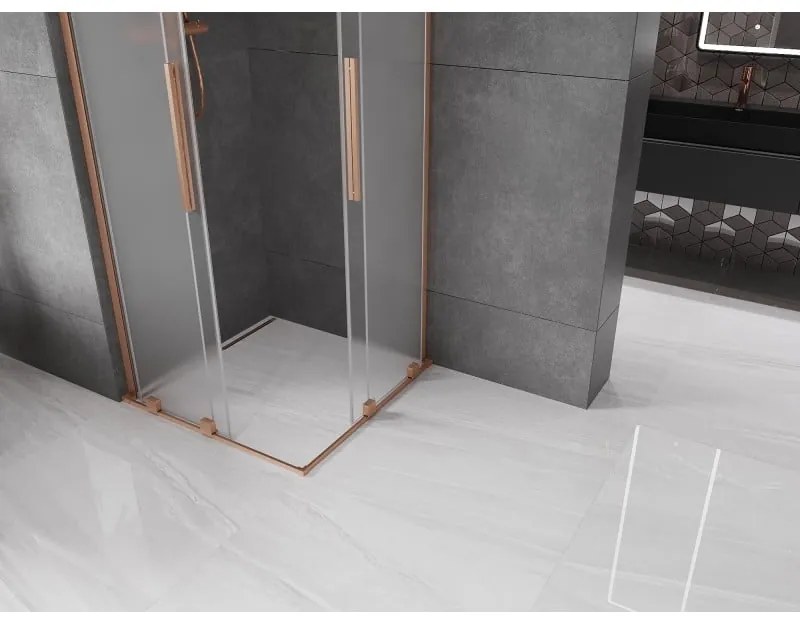 Mexen Velar L Duo, sprchový kút s posuvnými dverami 90 x 90 cm, 8mm sklo námraza, medená matná, 871-090-090-02-33-65