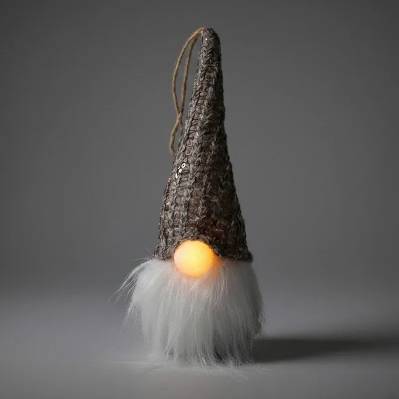 Závesný vianočný škriatok s LED – tmavosivý 19 cm