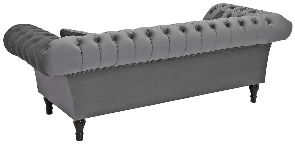 Trojmiestna pohovka PARIS Chesterfield 225 cm zamatova striebornosivá