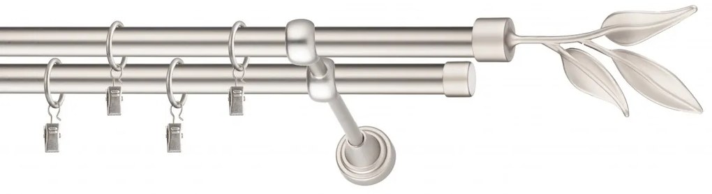Dekorstudio Chrómová matná dvojradová garniža LIST 19mm Dĺžka: 140cm, Typ uchytenia: Držiak dvojitý modern, Typ príslušenstva: Krúžky tiché so štipcami
