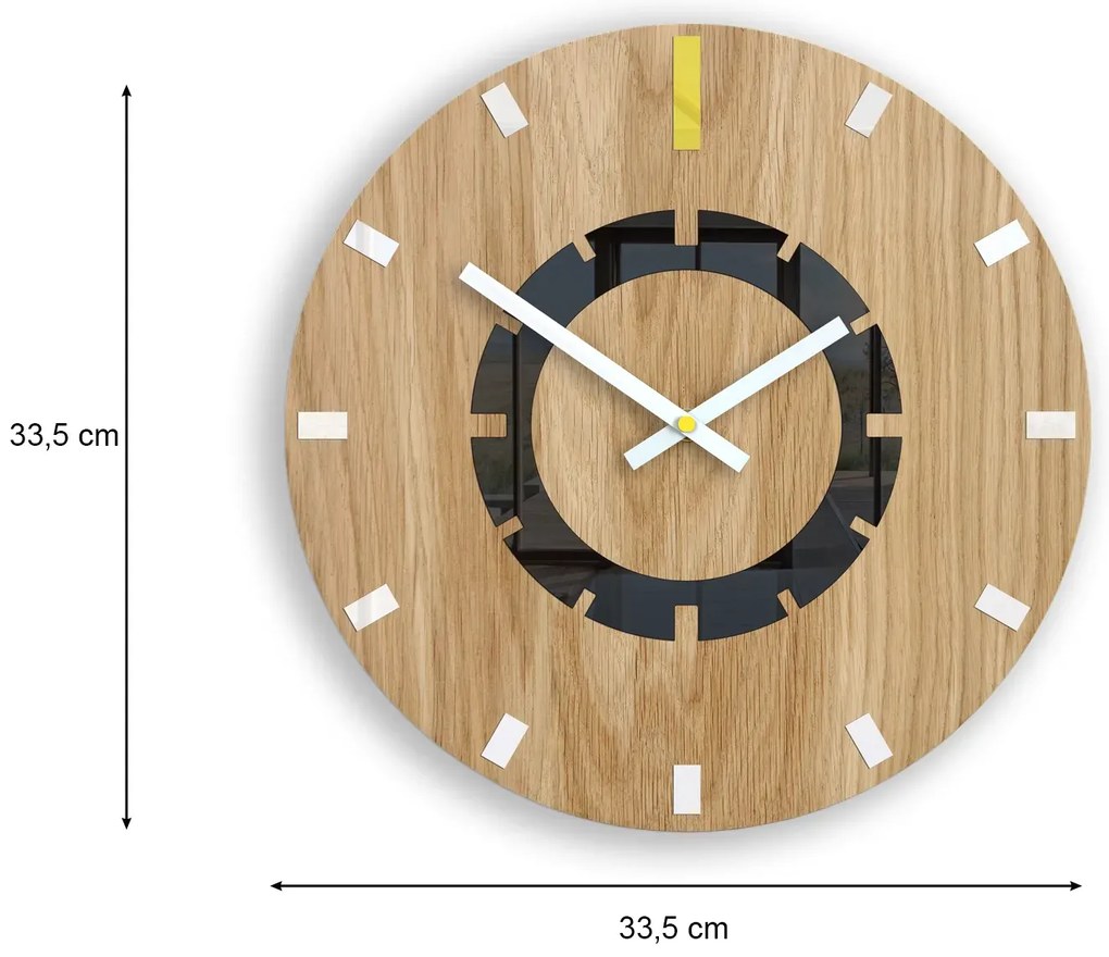 Drevené nástenné hodiny Atena 33 cm žlté/biele