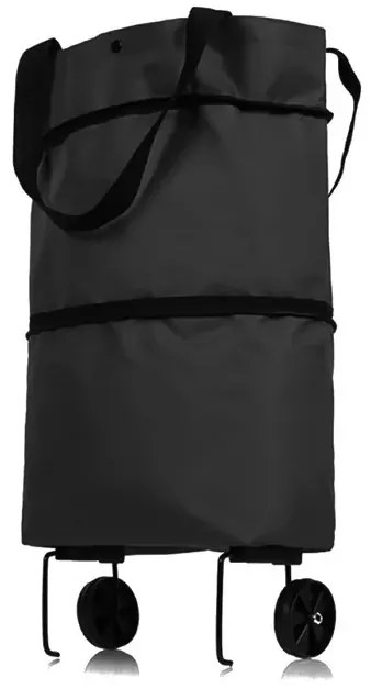 Čierna skladacia nákupná taška na kolieskach