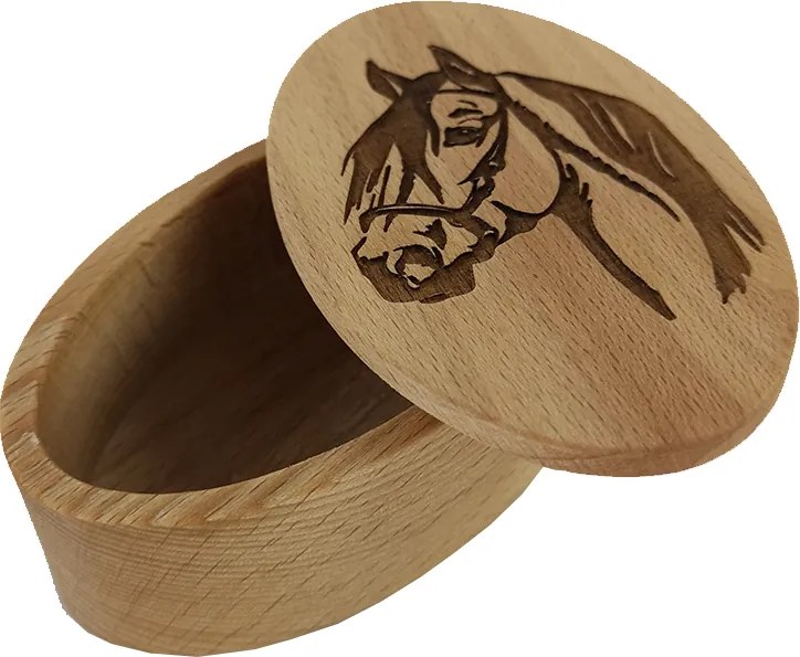 AMADEA Drevená krabička oválna kôň, masívne drevo, 10 cm, český výrobok