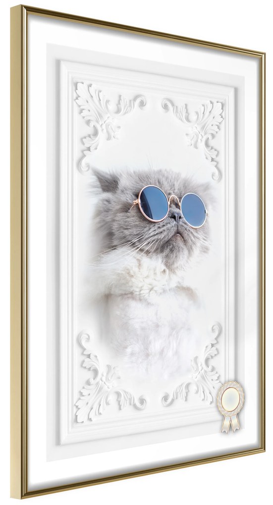 Artgeist Plagát - Cat with Glasses [Poster] Veľkosť: 20x30, Verzia: Čierny rám s passe-partout