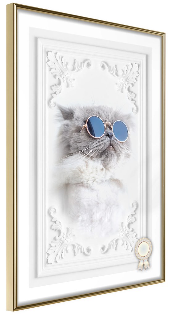 Artgeist Plagát - Cat with Glasses [Poster] Veľkosť: 30x45, Verzia: Zlatý rám s passe-partout