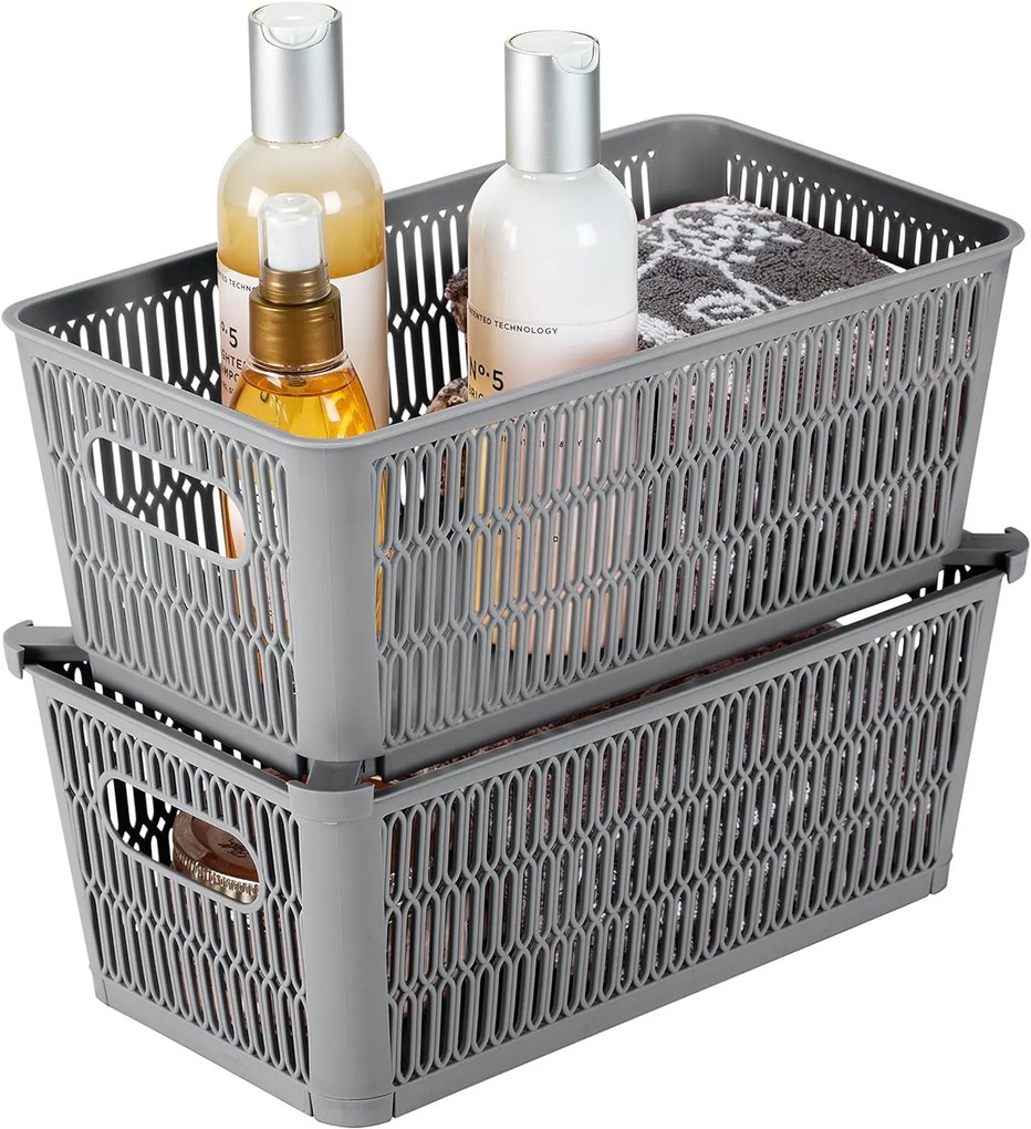 Orion M - Univerzálny košík NESTA, výsuvné klapky na stohovanie, sivý 29 x 17 x 12 cm