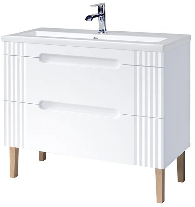 Kúpeľňová skrinka Fiji so zápustným umývadlom 100 cm biela/dub pobrežie evokujúce