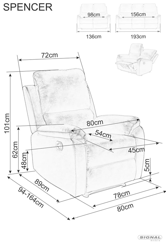 Signal Polohovacia pohovka SPENCER 2 BJORN Šedá 13