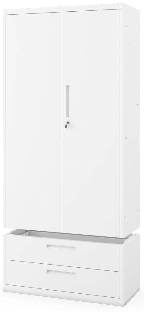 Kovová skriňa MEGAN – biela, dvojitá zásuvka, 195 cm