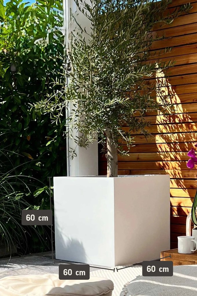 Kvetináč BLOCK, sklolaminát, 60x60x60 cm, biely mat