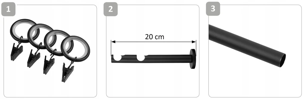 Dekorstudio Garniža dvojradová BASIC čierna-matná 19mm Dĺžka: 360cm, Typ príslušenstva: Krúžky tiché so štipcami