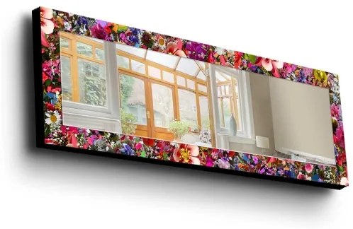 Nástenné zrkadlo 120x40 cm borovica/kvety