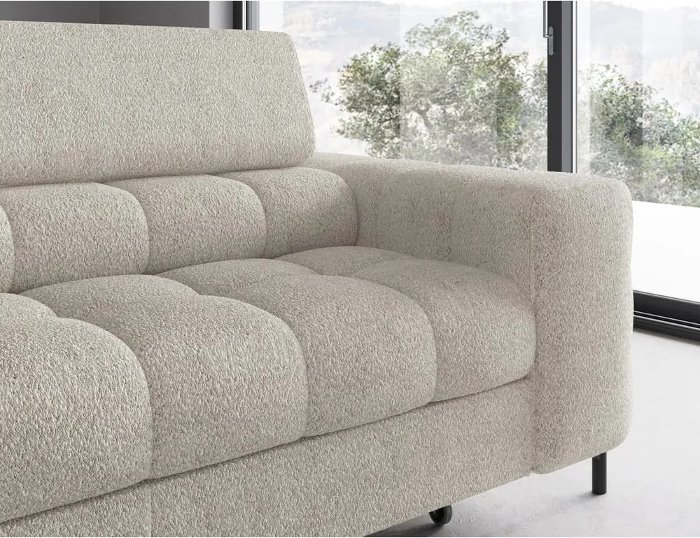 Krémovobiela rozkladacia/s úložným priestorom rohová pohovka z textílie buklé (ľavý roh/do L) Ferucce – ELTAP