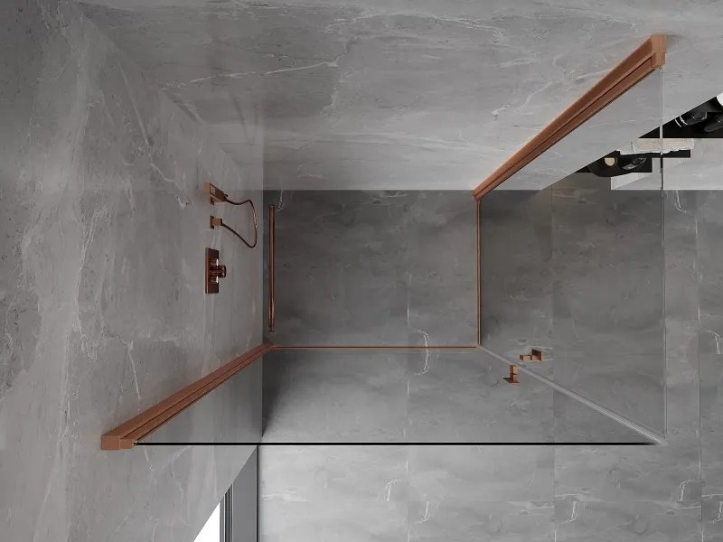Mexen Mist-B Duo, 2-krídlový výklopný sprchový kút 85 x 75 cm, priehľadný, brúsená meď - 8A2-085-075-65-00