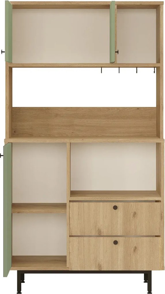 Vysoká skriňa na mikrovlnku Houseland Royce 03 dub Castello/zelená