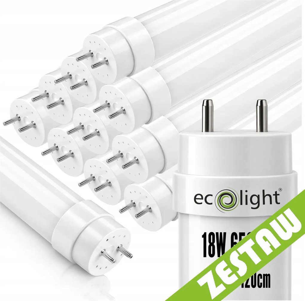10x LED trubice 120cm 18W 6500K 1800lm T8 G13 - studená biela