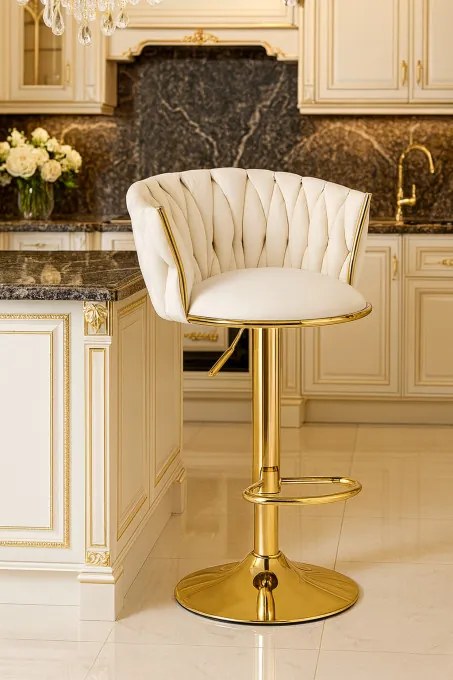 Sada dvoch barových stoličiek MIG zamatová, zlatá / béžová ( 2 ks)