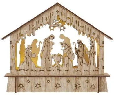 Drevený LED vianočný betlehem s časovačom Bethle 15 cm teplá biela