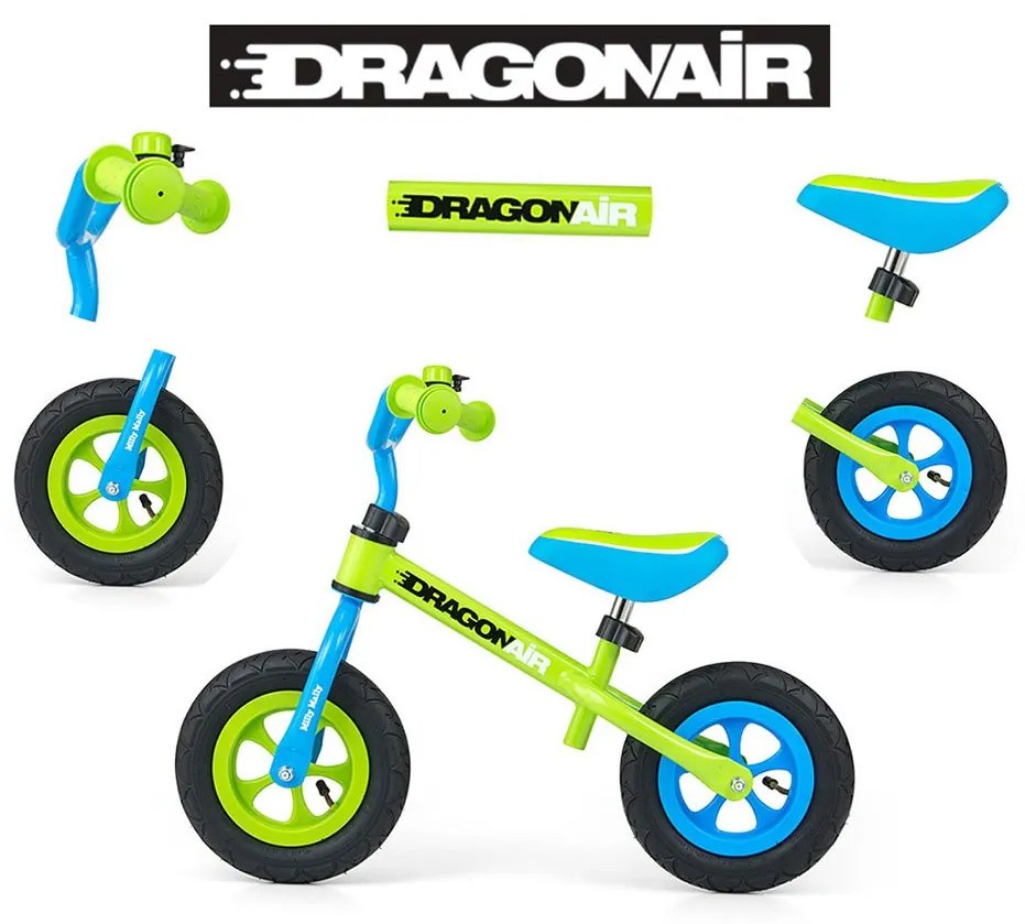 Detské odrážadlo kolo Milly Mally Dragon Air green