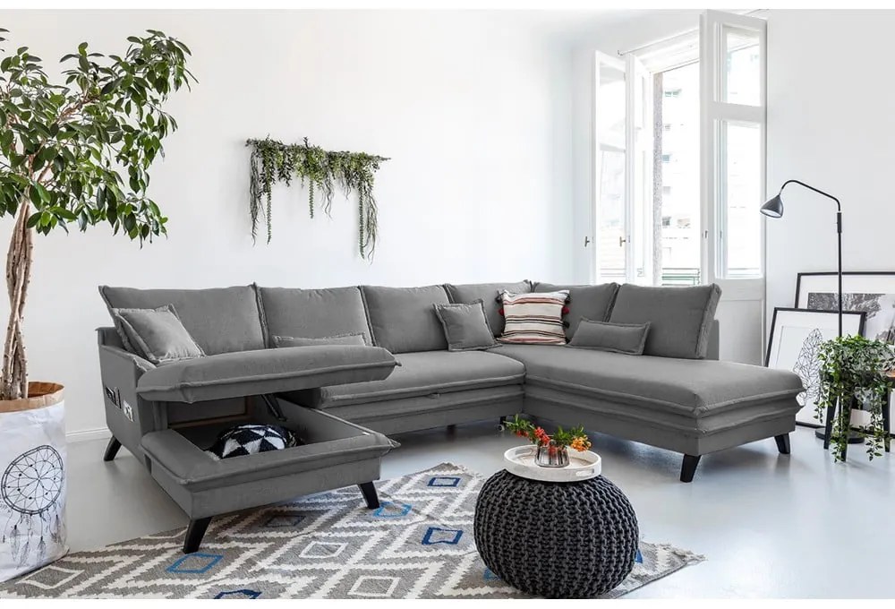 Tmavosivá rozkladacia pohovka do "U" Miuform Charming Charlie, pravý roh