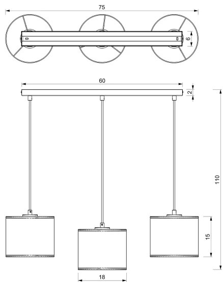 Luster na lanku LOFT SHADE 3xE27/60W/230V čierna/zlatá