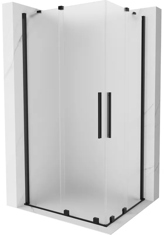 Mexen Velar Duo, sprchový kút s posuvnými dverami 90 x 80 cm, 8mm sklo námraza, čierna matná, 871-090-080-32-70