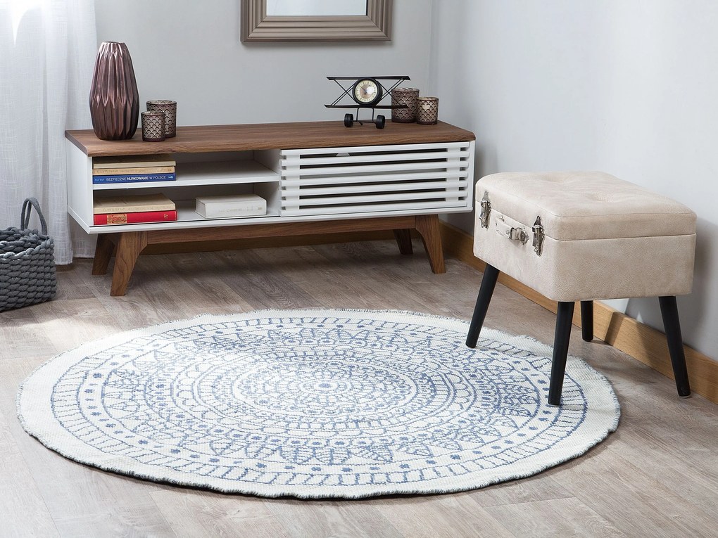 Okrúhly obojstranný vonkajší koberec ⌀ 140 cm modrá/biela YALAK Beliani