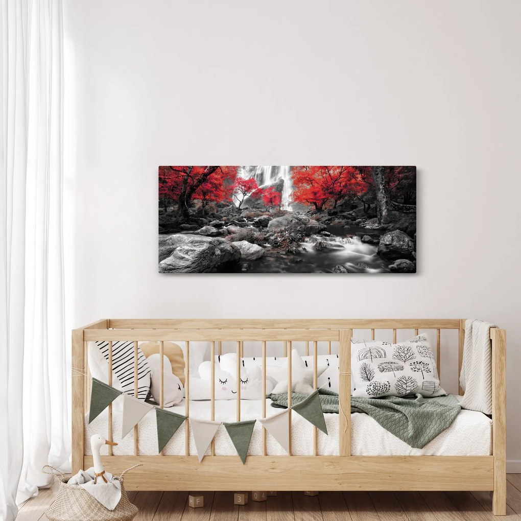 Obraz - Vodopády v jesennej krajine (120x50 cm)