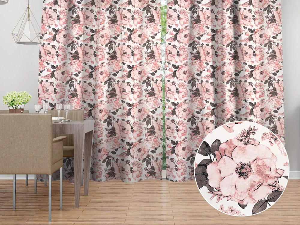 Biante Bavlnený záves Sandra SA-549 Ružové ruže a puky na bielom 150x200 cm