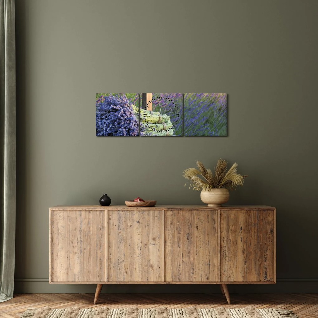 Obraz - Levanduľové zväzky (s hodinami) (90x30 cm)