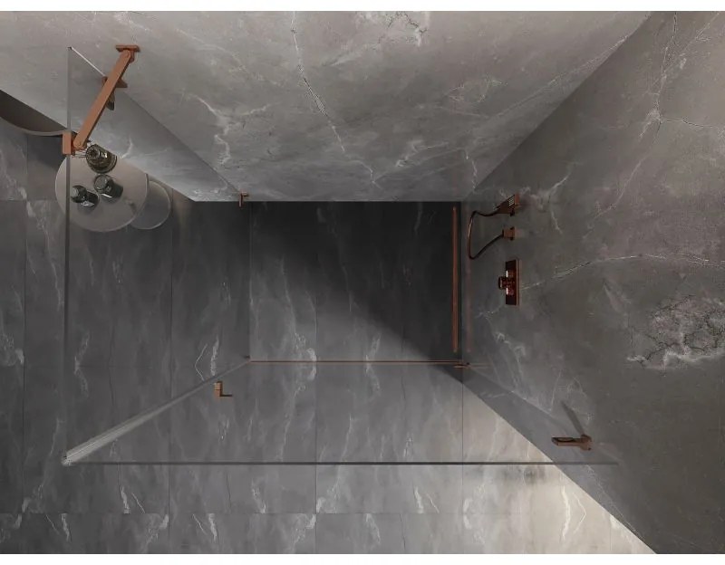 Mexen Lunar-B, pravostranný výklopný sprchový kút 95 x 90 cm, 8mm číre sklo, profil medená matná, 832-095-090-65-00-P