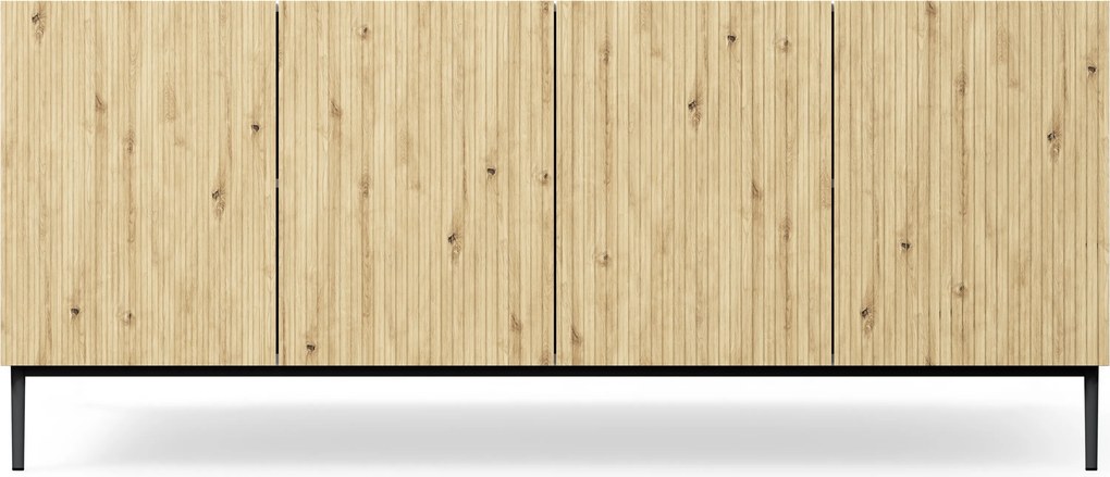 Biela komoda Nicole 200 cm so štyrmi dverami - biely / dub artisan / čierne nohy