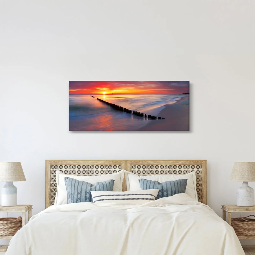 Obraz - Západ slnka, Baltské more, Poľsko (120x50 cm)