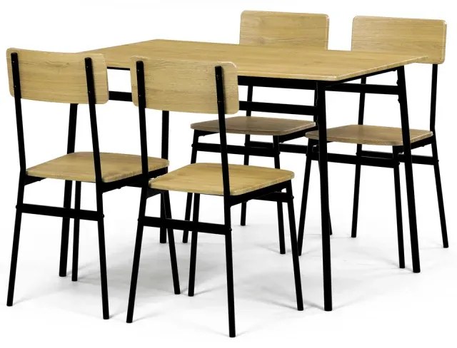 Jídelní set 1+4, rozměr stolu 110x70x76 cm, MDF, kov, divoký dub, černá